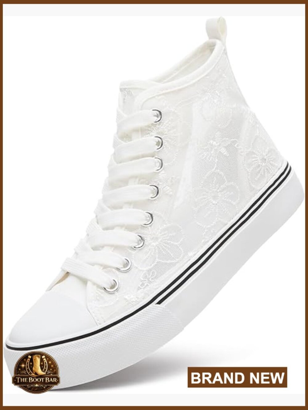 Women's High Top Sneakers with Embroidery Flower Casual Breathable Mesh Lace